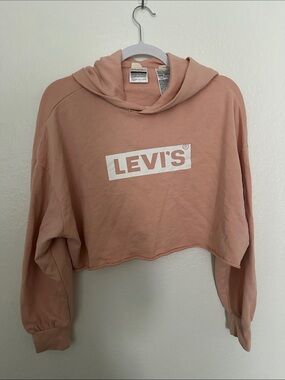 Levi's Box Logo Cropped Hoodie in Dusty Pink